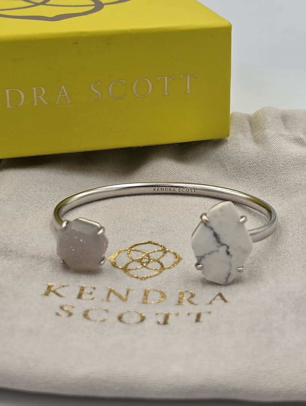 Kendra Scott Cynthia Cuff White Howlite And Light Blush Pink Drusy New